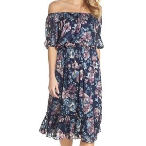 Adrianna Papell Off-Shoulder Blouson Burnout Dress